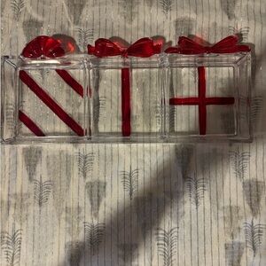 Red Ribbon Holiday Glass Decor